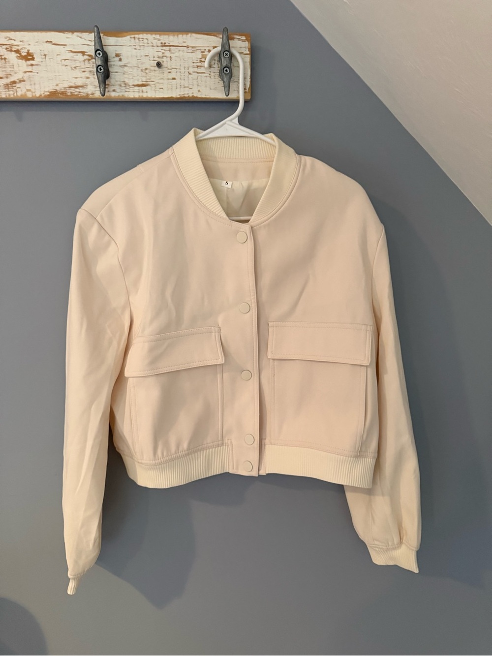 Women's Cream Cropped Bomber Jacket